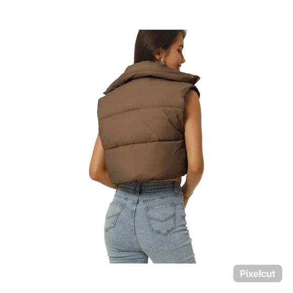 NWT Seta T Size LgHigh Stand Collar Lightweight Zip Puffer Crop Padded Vest Size - Picture 2 of 8